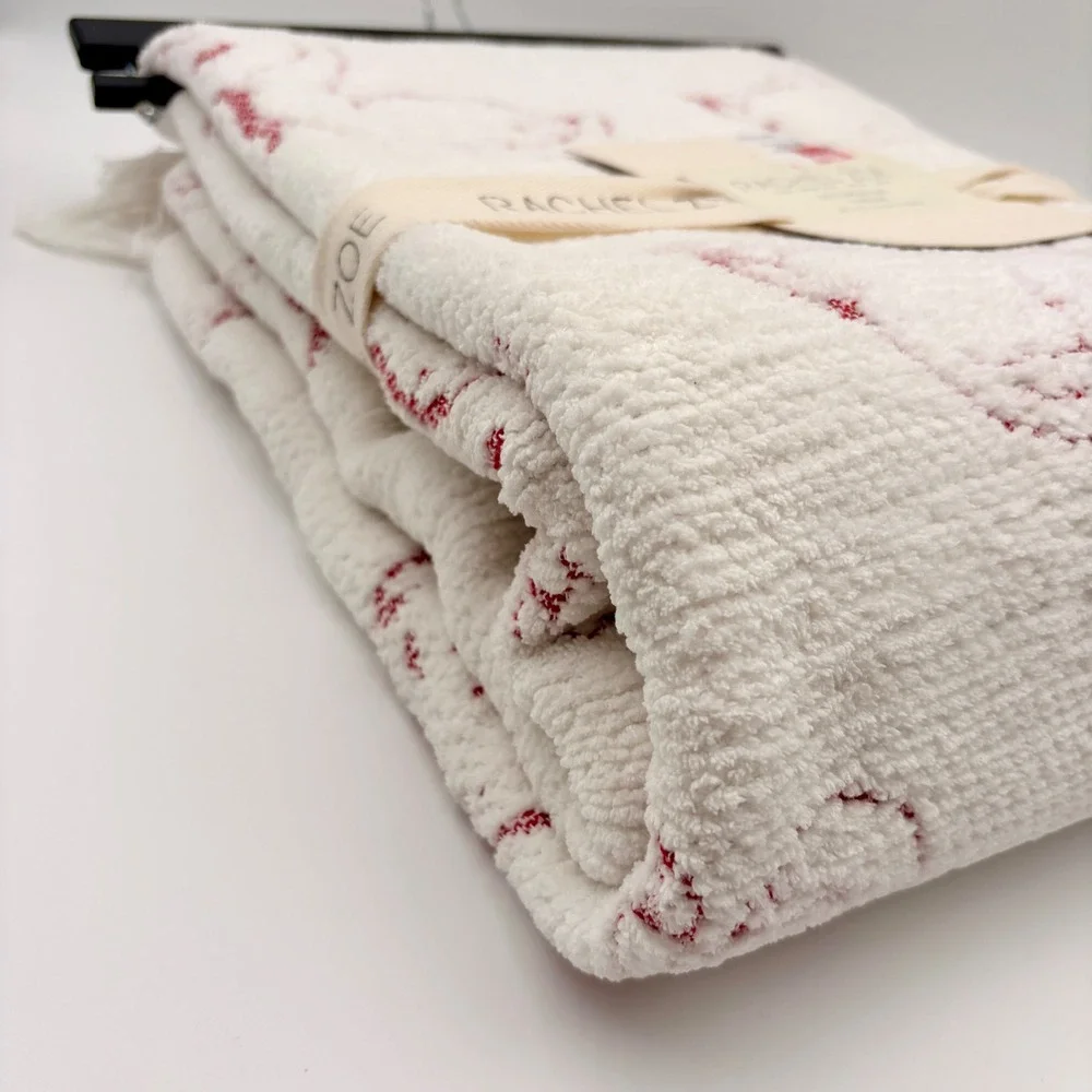 Rachel Zoe Red Swan Heart Plush Decorative Throw Blanket Cream Fringe 50x70 NEW